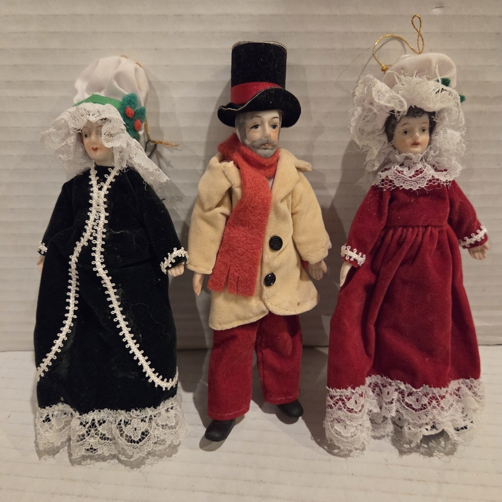 Victorian Christmas ornament ornaments Charles Dickens set 3 Xmas tree